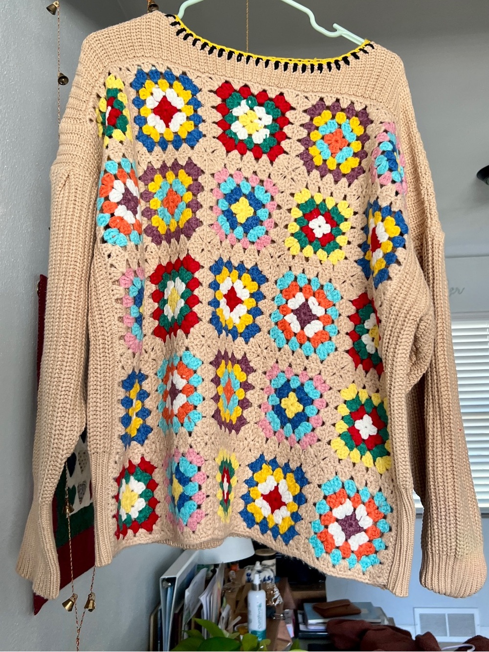 Blue Velvet Granny Square Crochet Patchwork Sweater Oversized Crochet Granny Squ